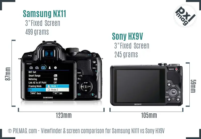 Samsung NX11 vs Sony HX9V Screen and Viewfinder comparison