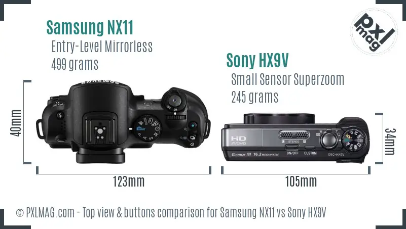Samsung NX11 vs Sony HX9V top view buttons comparison