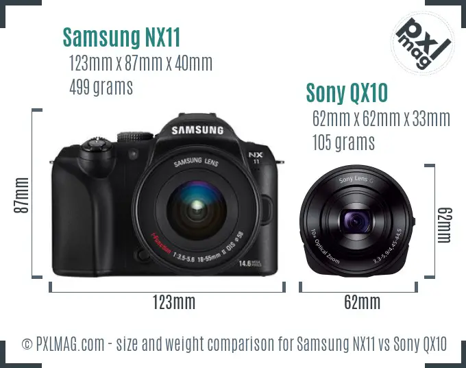 Samsung NX11 vs Sony QX10 size comparison