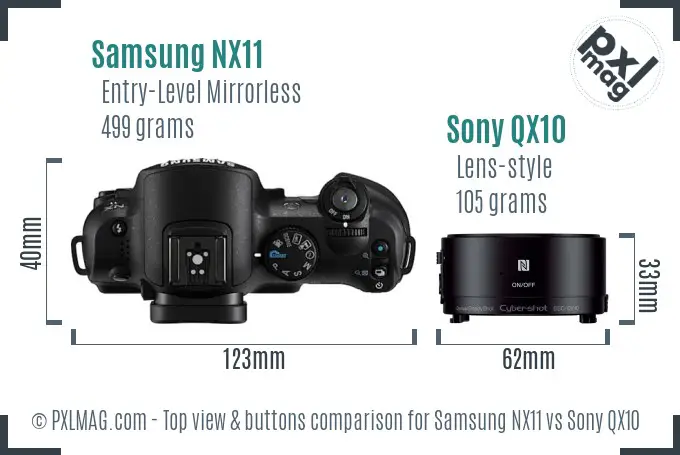 Samsung NX11 vs Sony QX10 top view buttons comparison