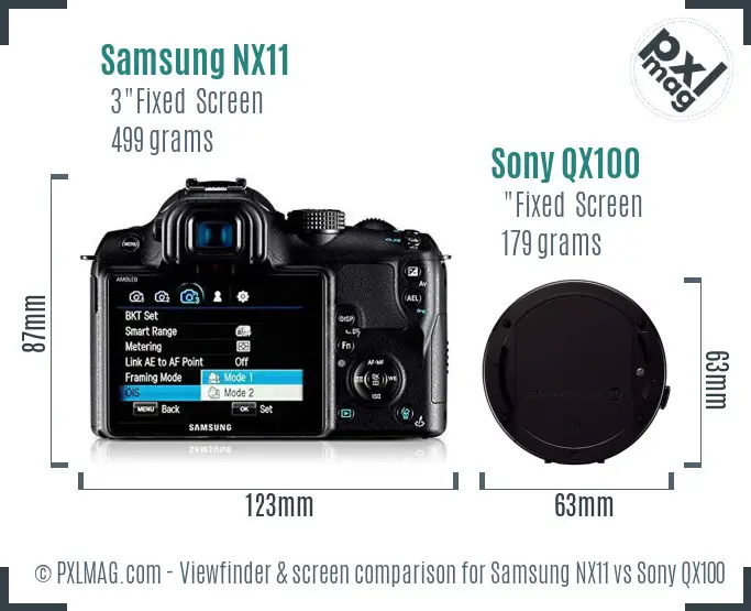 Samsung NX11 vs Sony QX100 Screen and Viewfinder comparison