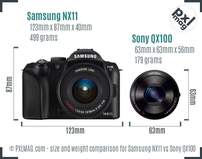 Samsung NX11 vs Sony QX100 size comparison