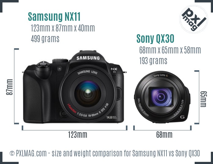 Samsung NX11 vs Sony QX30 size comparison