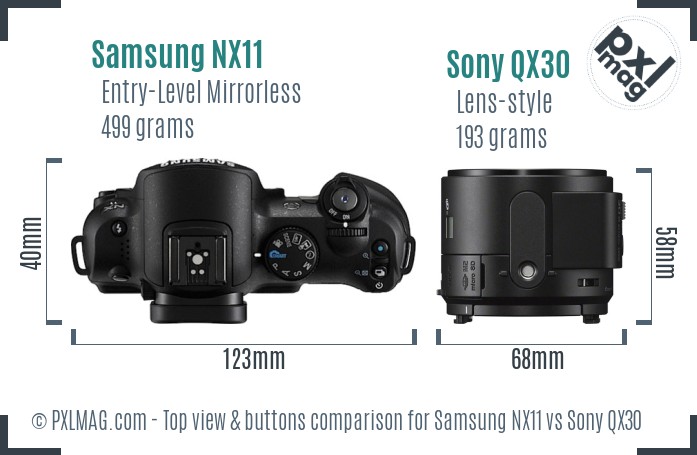 Samsung NX11 vs Sony QX30 top view buttons comparison