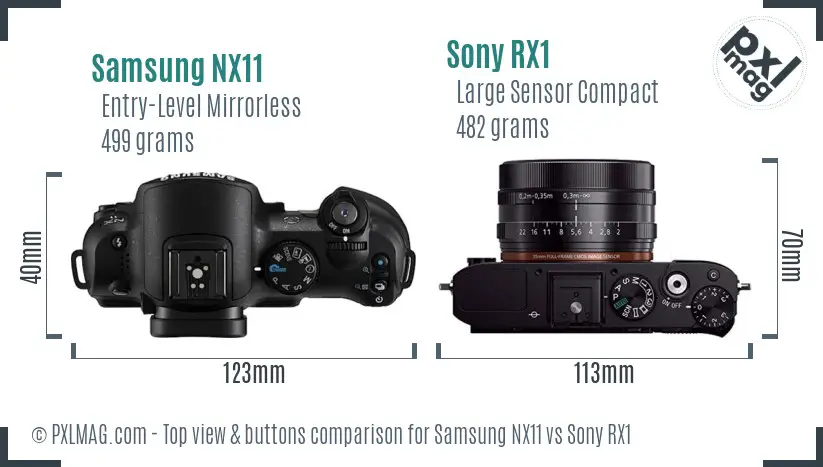 Samsung NX11 vs Sony RX1 top view buttons comparison
