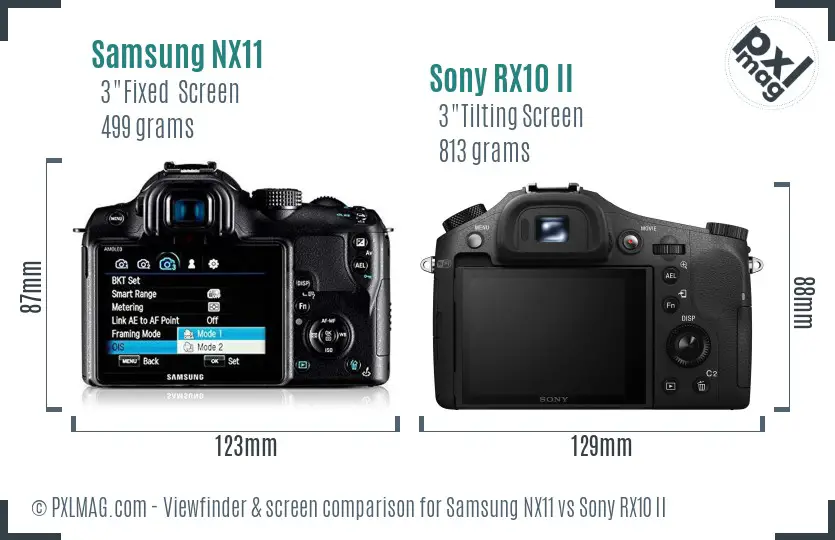 Samsung NX11 vs Sony RX10 II Screen and Viewfinder comparison