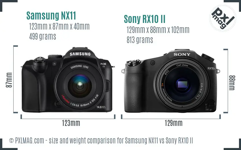 Samsung NX11 vs Sony RX10 II size comparison