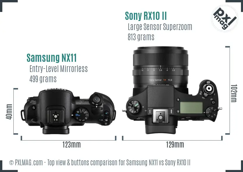 Samsung NX11 vs Sony RX10 II top view buttons comparison