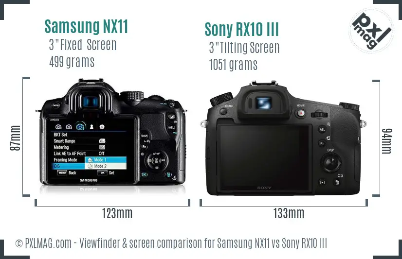 Samsung NX11 vs Sony RX10 III Screen and Viewfinder comparison Samsung NX11 vs Sony RX10 III Screen and Viewfinder comparison