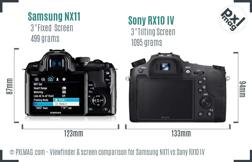 Samsung NX11 vs Sony RX10 IV Screen and Viewfinder comparison