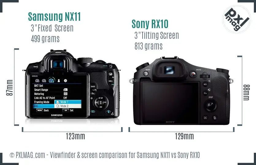 Samsung NX11 vs Sony RX10 Screen and Viewfinder comparison