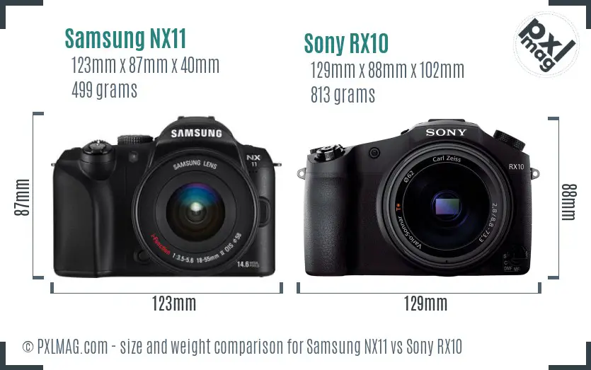 Samsung NX11 vs Sony RX10 size comparison