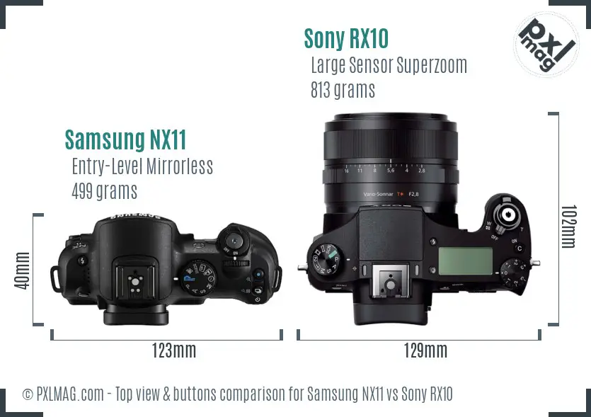 Samsung NX11 vs Sony RX10 top view buttons comparison