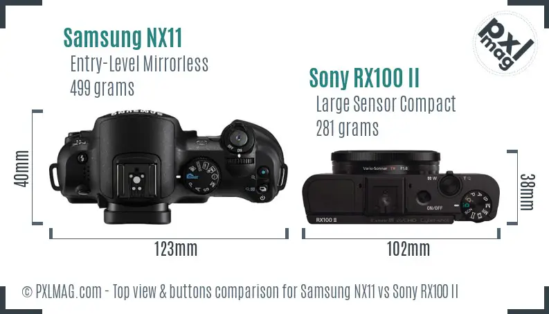 Samsung NX11 vs Sony RX100 II top view buttons comparison