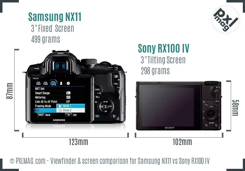 Samsung NX11 vs Sony RX100 IV Screen and Viewfinder comparison