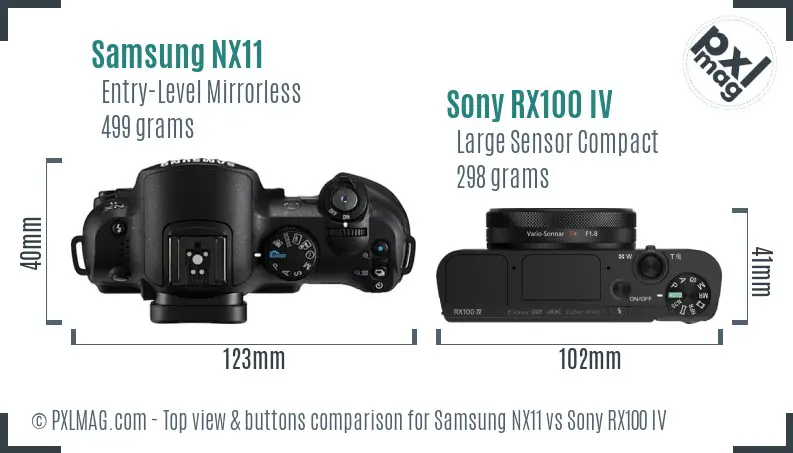 Samsung NX11 vs Sony RX100 IV top view buttons comparison