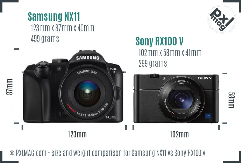 Samsung NX11 vs Sony RX100 V size comparison