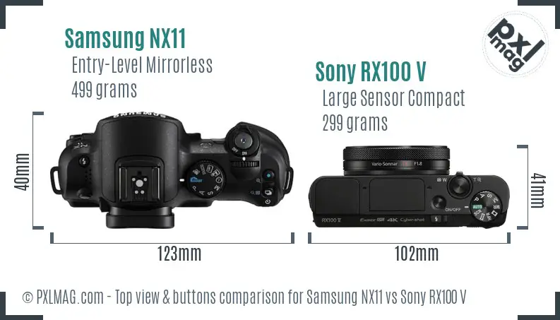 Samsung NX11 vs Sony RX100 V top view buttons comparison