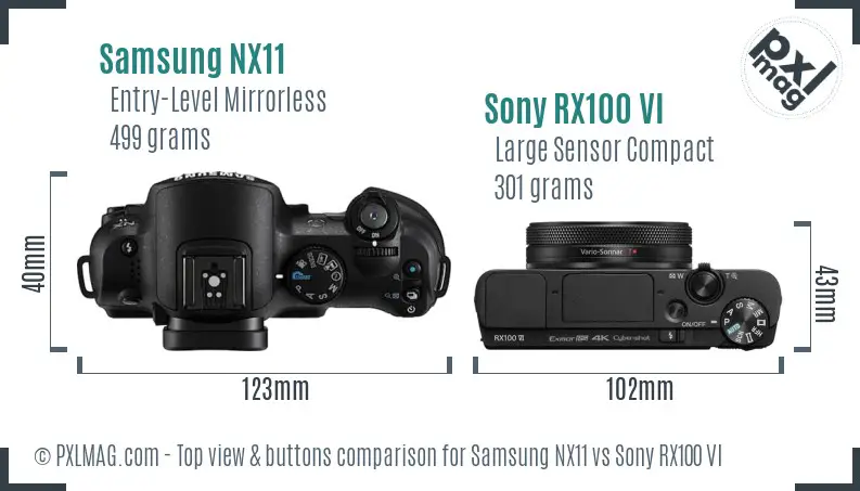 Samsung NX11 vs Sony RX100 VI top view buttons comparison