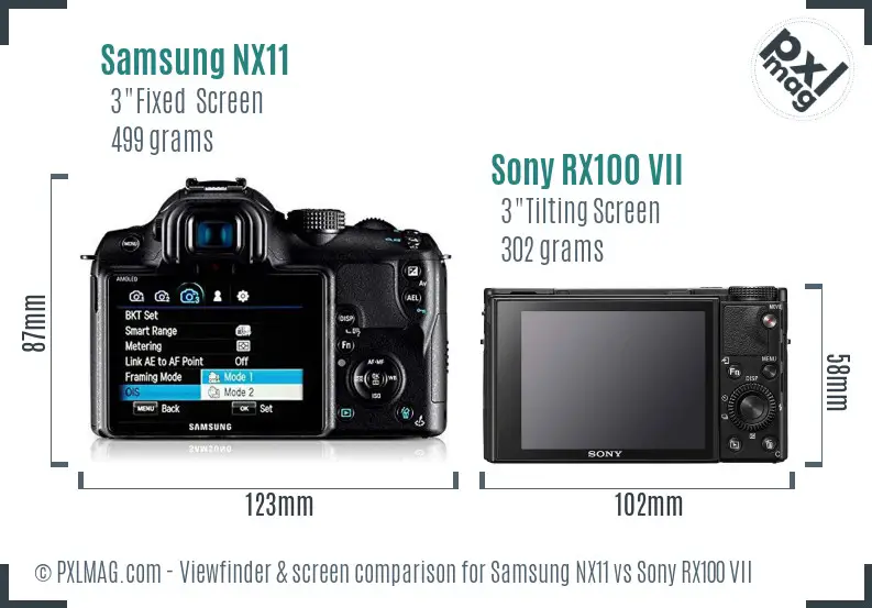 Samsung NX11 vs Sony RX100 VII Screen and Viewfinder comparison