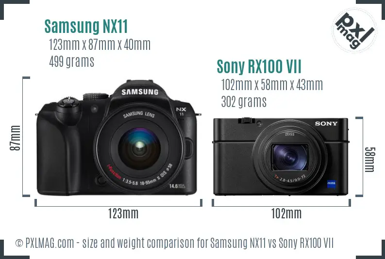 Samsung NX11 vs Sony RX100 VII size comparison