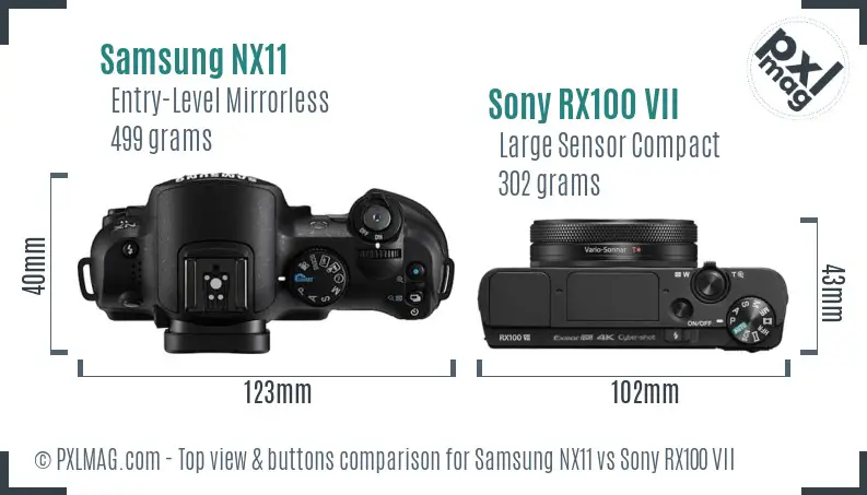 Samsung NX11 vs Sony RX100 VII top view buttons comparison