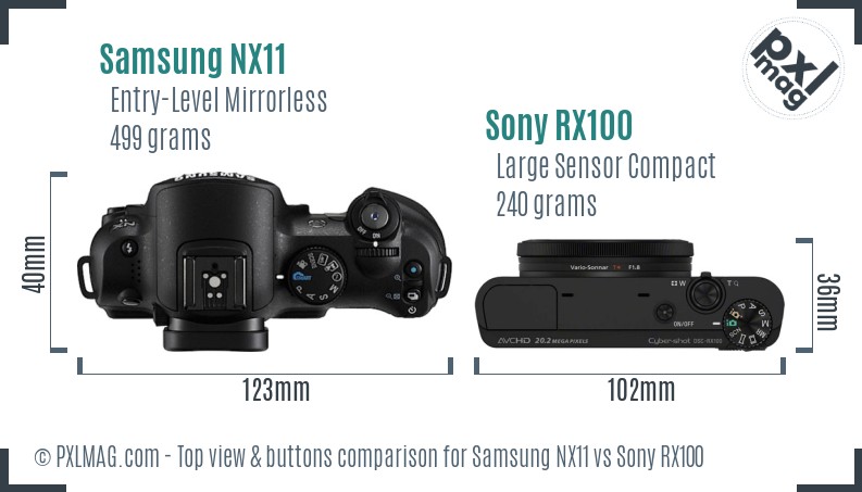 Samsung NX11 vs Sony RX100 top view buttons comparison