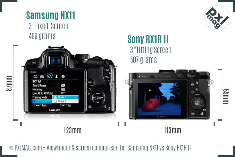 Samsung NX11 vs Sony RX1R II Screen and Viewfinder comparison