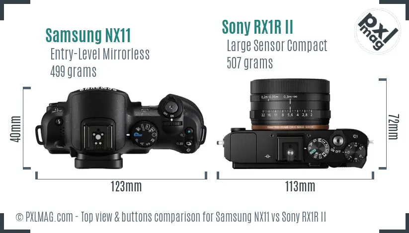 Samsung NX11 vs Sony RX1R II top view buttons comparison