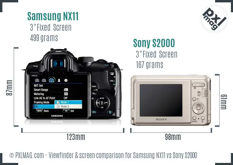 Samsung NX11 vs Sony S2000 Screen and Viewfinder comparison