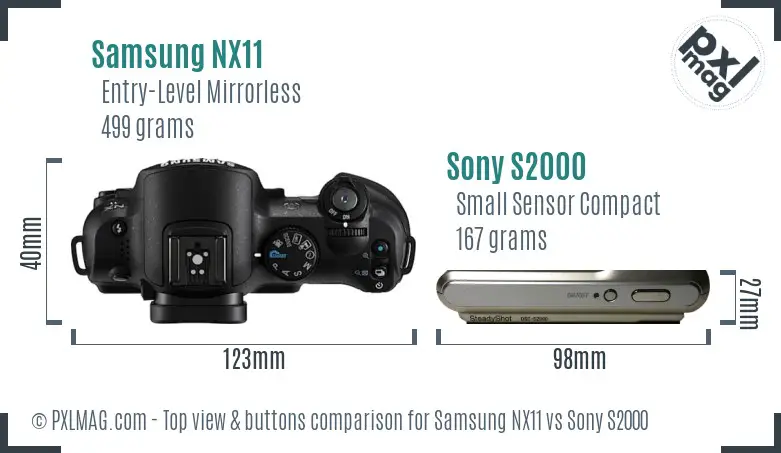 Samsung NX11 vs Sony S2000 top view buttons comparison