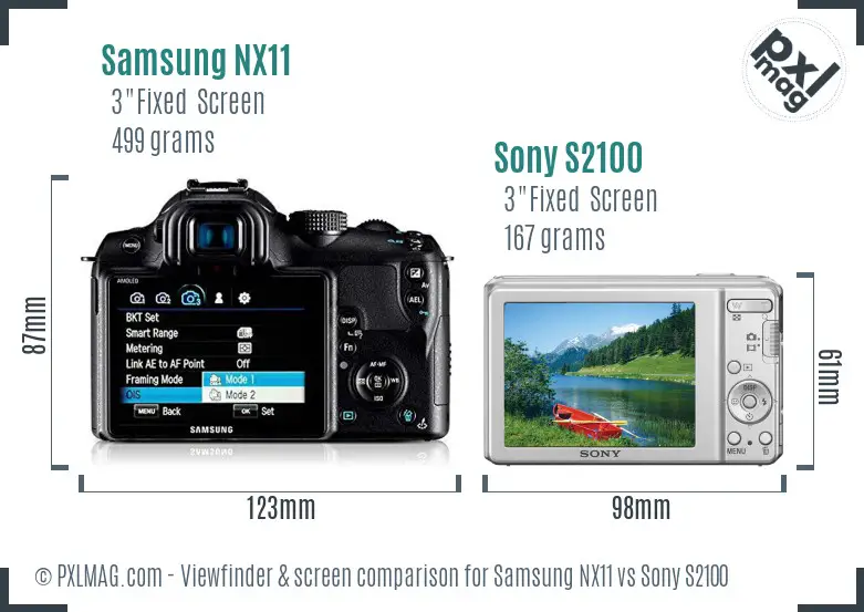 Samsung NX11 vs Sony S2100 Screen and Viewfinder comparison