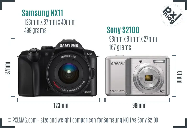 Samsung NX11 vs Sony S2100 size comparison