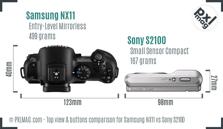 Samsung NX11 vs Sony S2100 top view buttons comparison