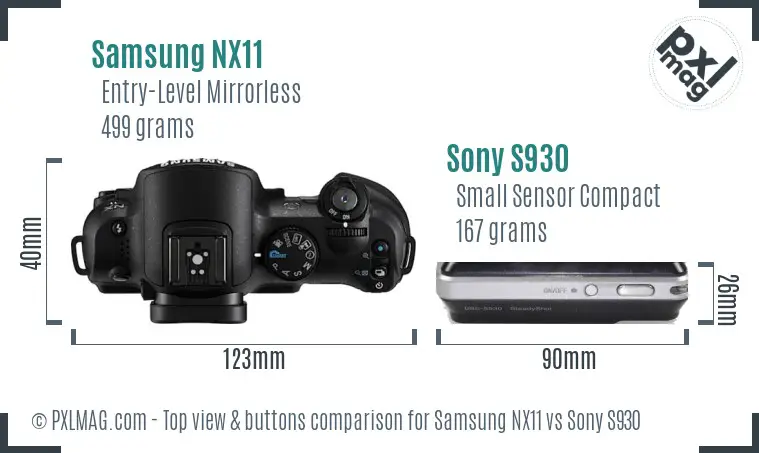 Samsung NX11 vs Sony S930 top view buttons comparison