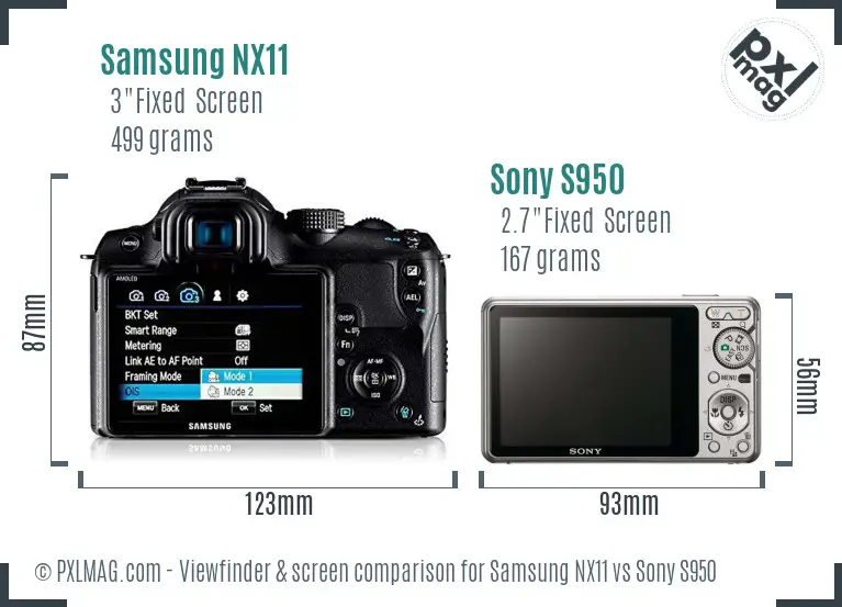 Samsung NX11 vs Sony S950 Screen and Viewfinder comparison