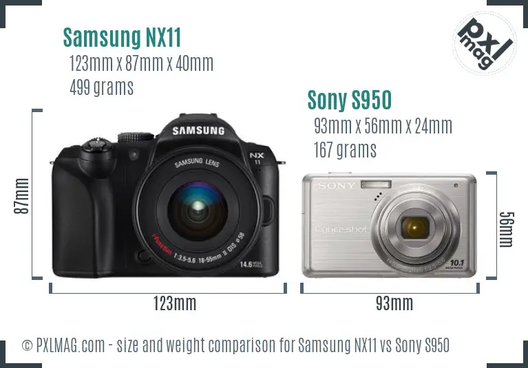 Samsung NX11 vs Sony S950 size comparison