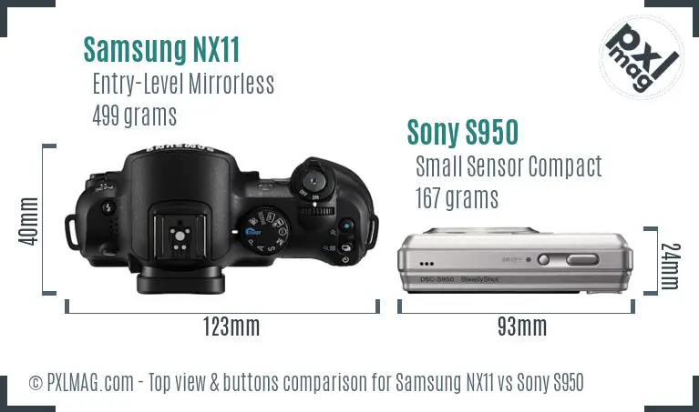 Samsung NX11 vs Sony S950 top view buttons comparison