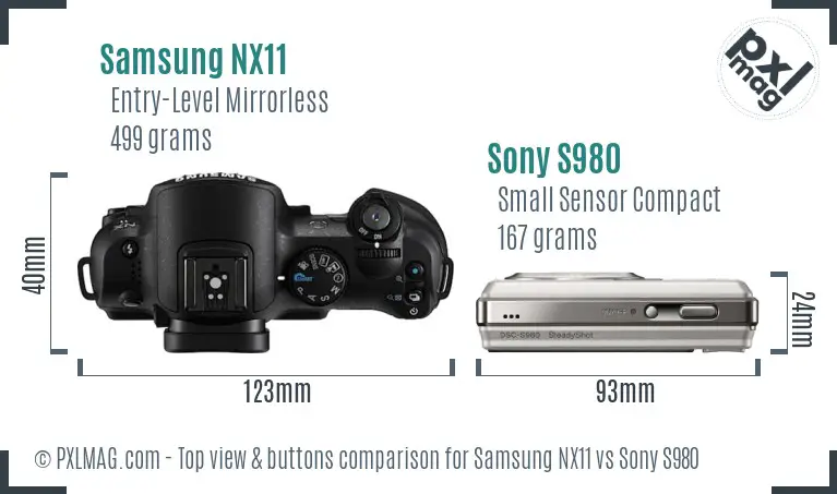 Samsung NX11 vs Sony S980 top view buttons comparison