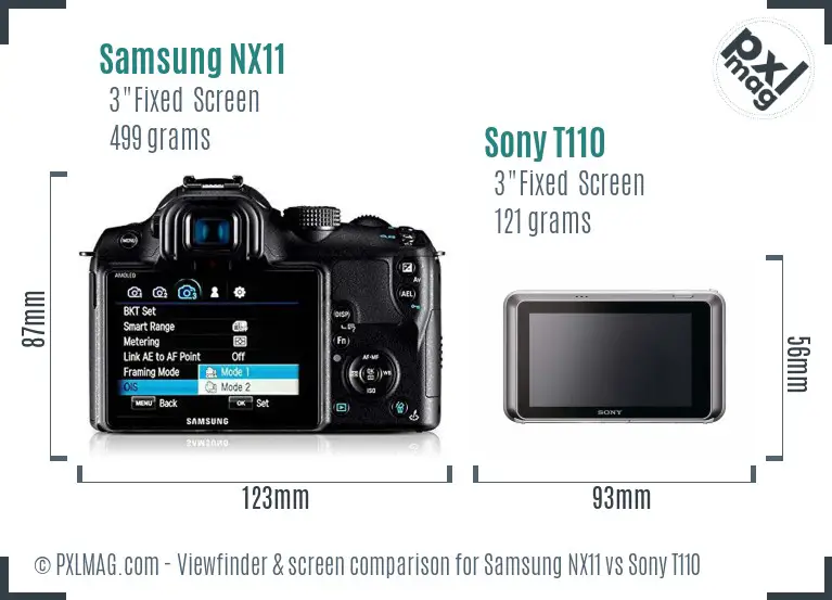 Samsung NX11 vs Sony T110 Screen and Viewfinder comparison