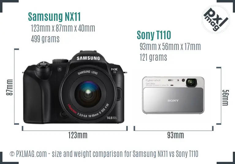 Samsung NX11 vs Sony T110 size comparison