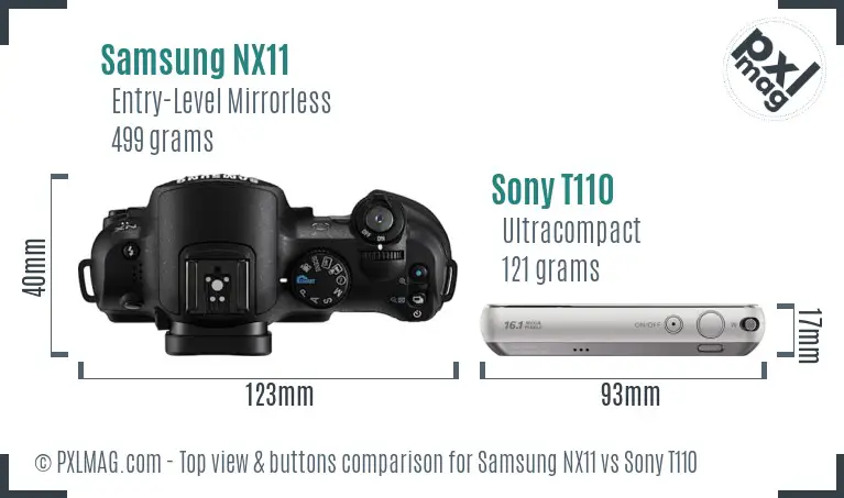 Samsung NX11 vs Sony T110 top view buttons comparison