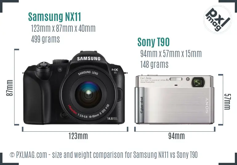 Samsung NX11 vs Sony T90 size comparison