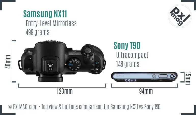 Samsung NX11 vs Sony T90 top view buttons comparison