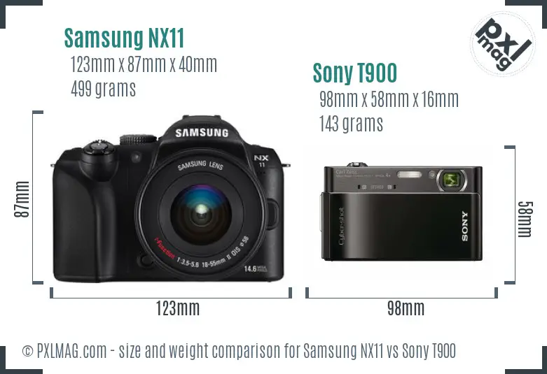 Samsung NX11 vs Sony T900 size comparison