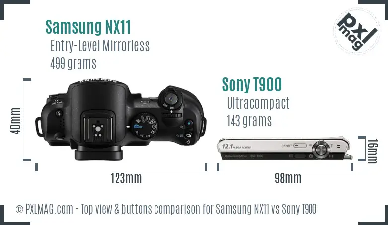 Samsung NX11 vs Sony T900 top view buttons comparison