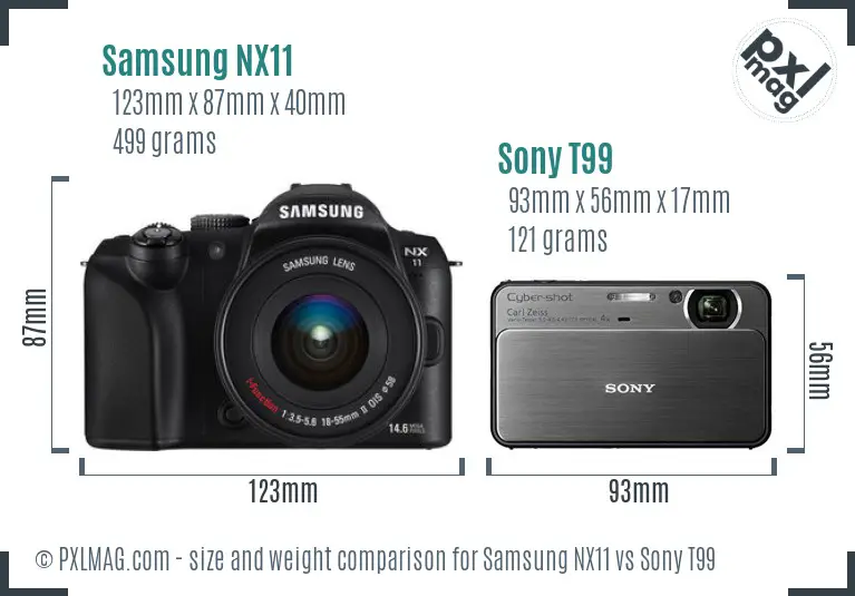 Samsung NX11 vs Sony T99 size comparison