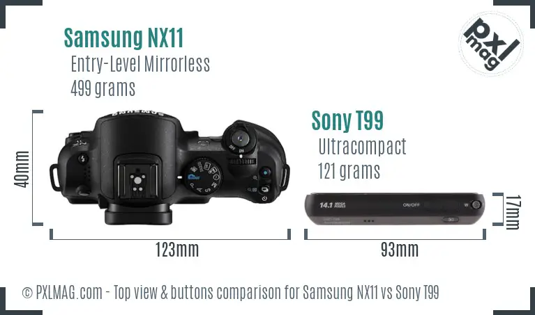 Samsung NX11 vs Sony T99 top view buttons comparison