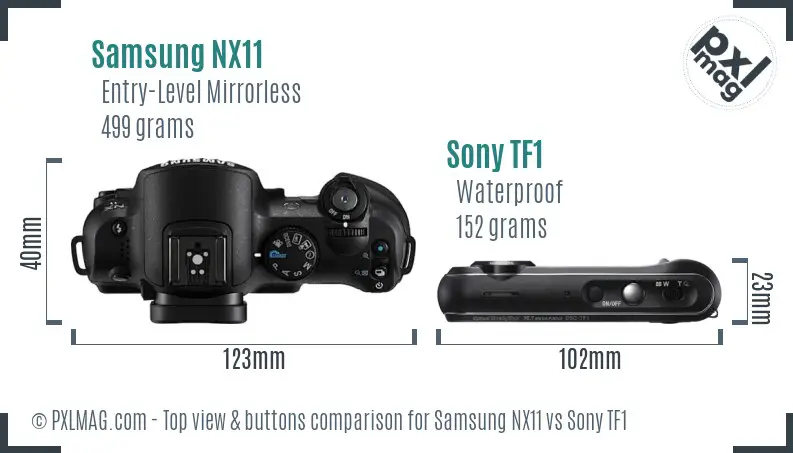 Samsung NX11 vs Sony TF1 top view buttons comparison