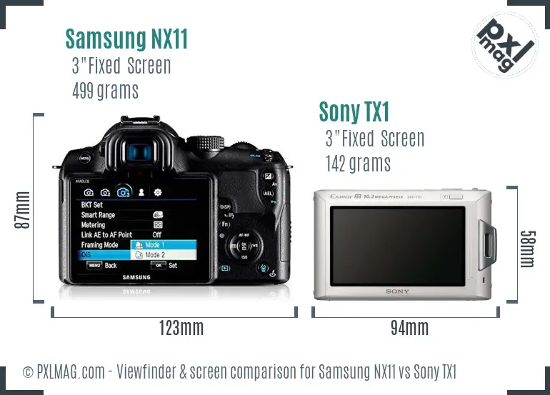 Samsung NX11 vs Sony TX1 Screen and Viewfinder comparison